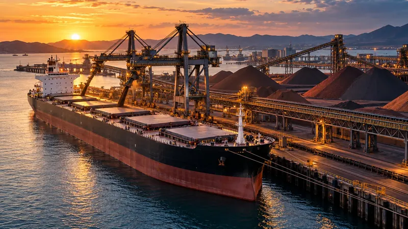 Bulk commodity vessel at an international port