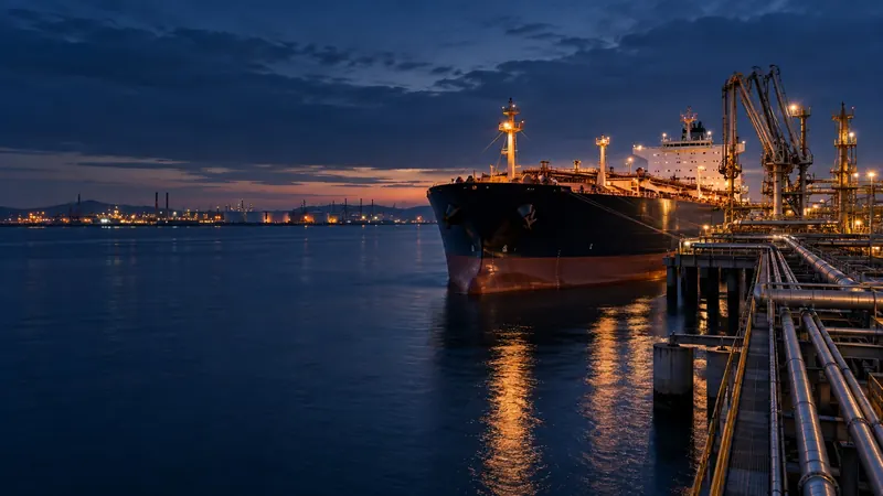 Tanker at a liquid bulk terminal